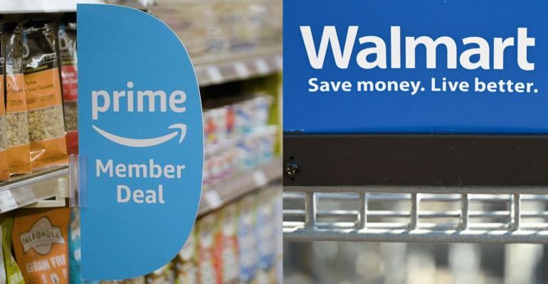 Amazon Prime and Walmart signs